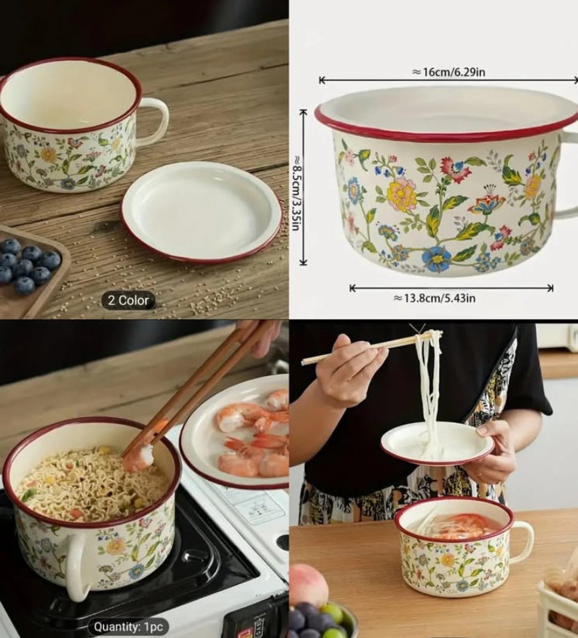 Multifunctional Seasoning Storage Bowl, Enamel Soup Cooking Pot, Flower Design Ceramic Noodle Pot With Lid Multifunctional Seasoning Storage Bowl, Enamel Soup Cooking Pot, Flower Design Ceramic Noodle Pot With Lid